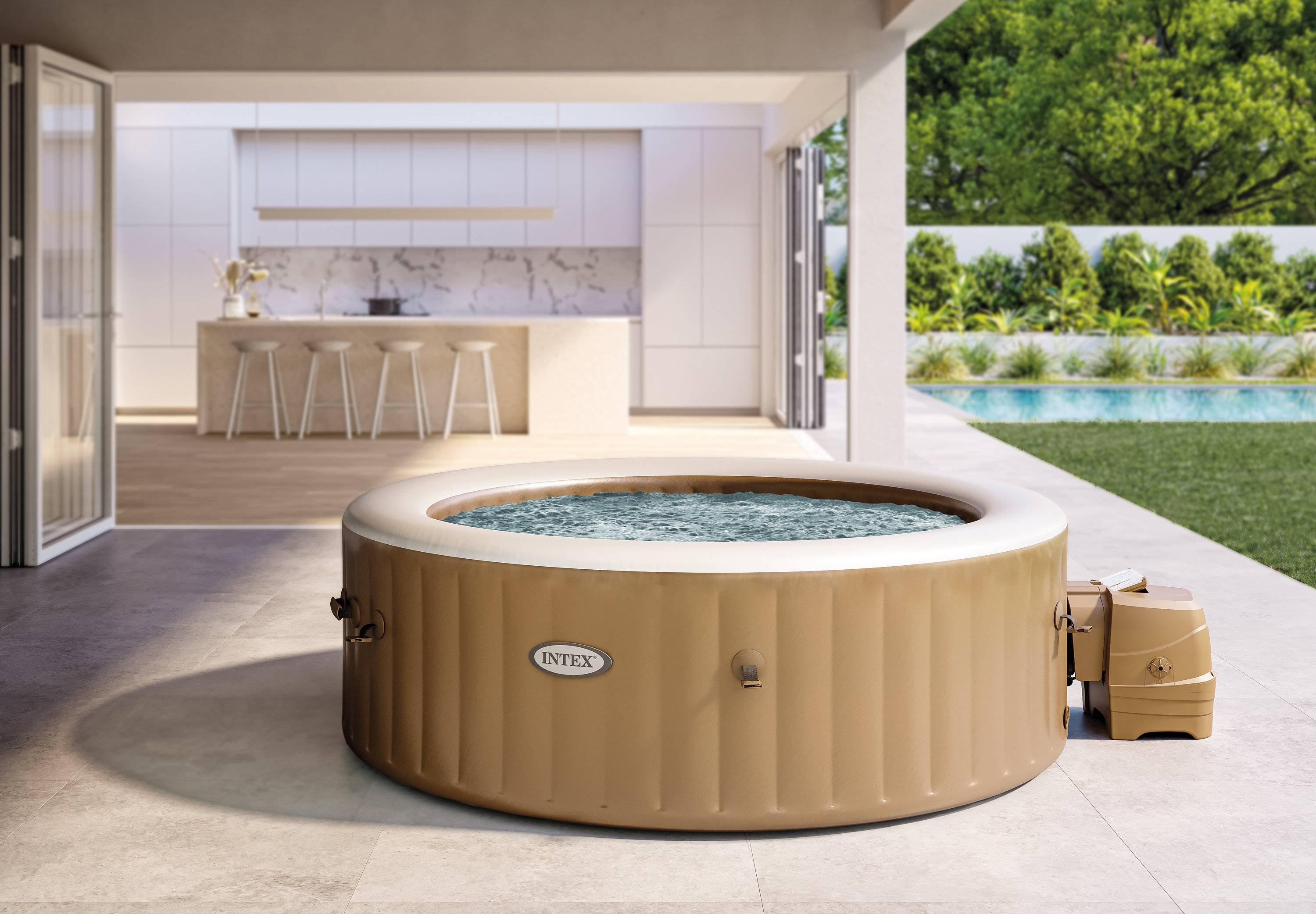 Spa gonflable Intex PureSpa Sahara rond 6 places beige