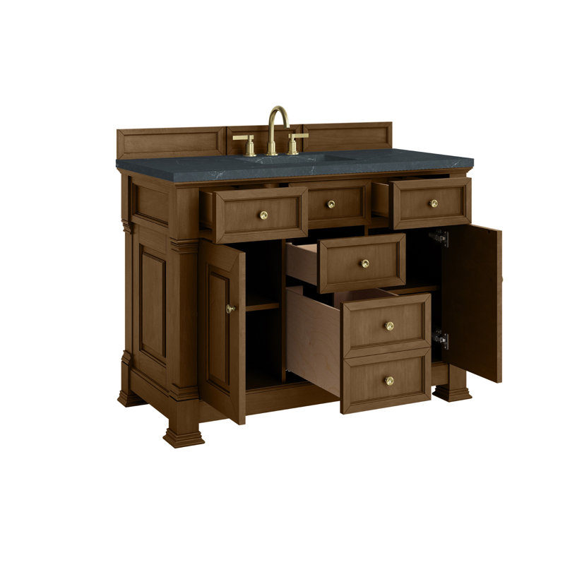 Meuble-lavabo simple 48 po avec plateau Brookfield, Chêne miel, Pierre de savon anthracite, À entraxe