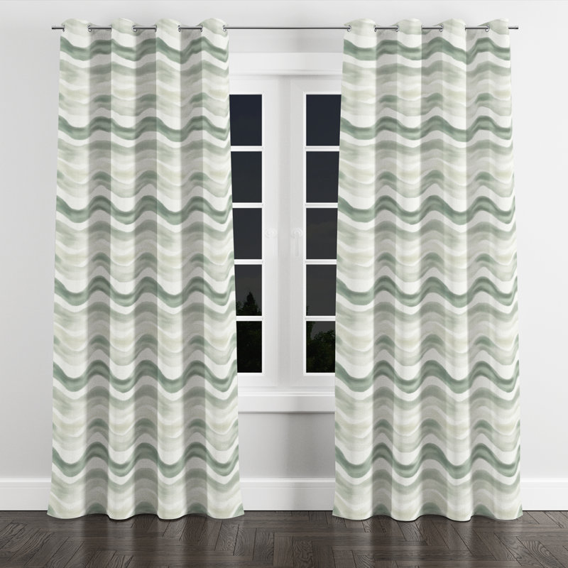 Rideaux en velours Modern - ligne abstraite ondulée sauge beige avec œillets - 1 panneau, L 52 po x L 84 po, Œillets argentés