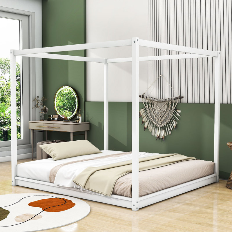 Braderick King Wooden Canopy Platform Bed with Headboard, White