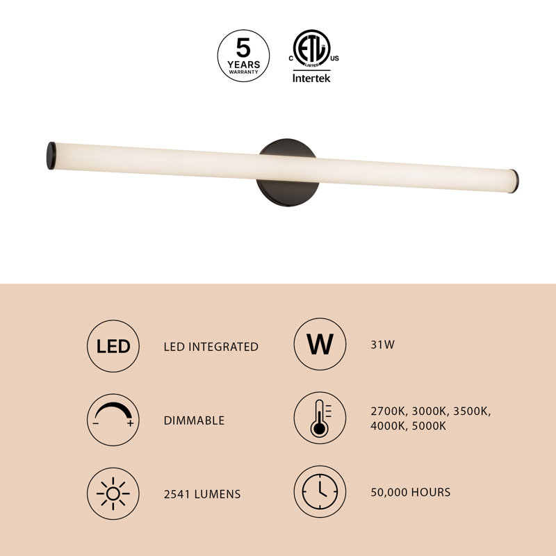 Tectra 36-in Black dimmable LED Wall Sconce, Matte Black