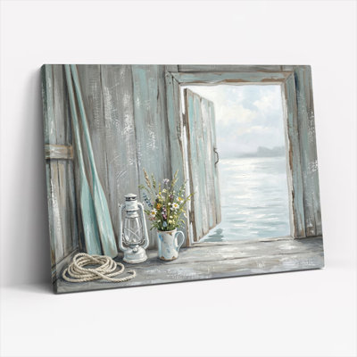 Ensemble de 1 tableau sur toile représentant une fenêtre côtière