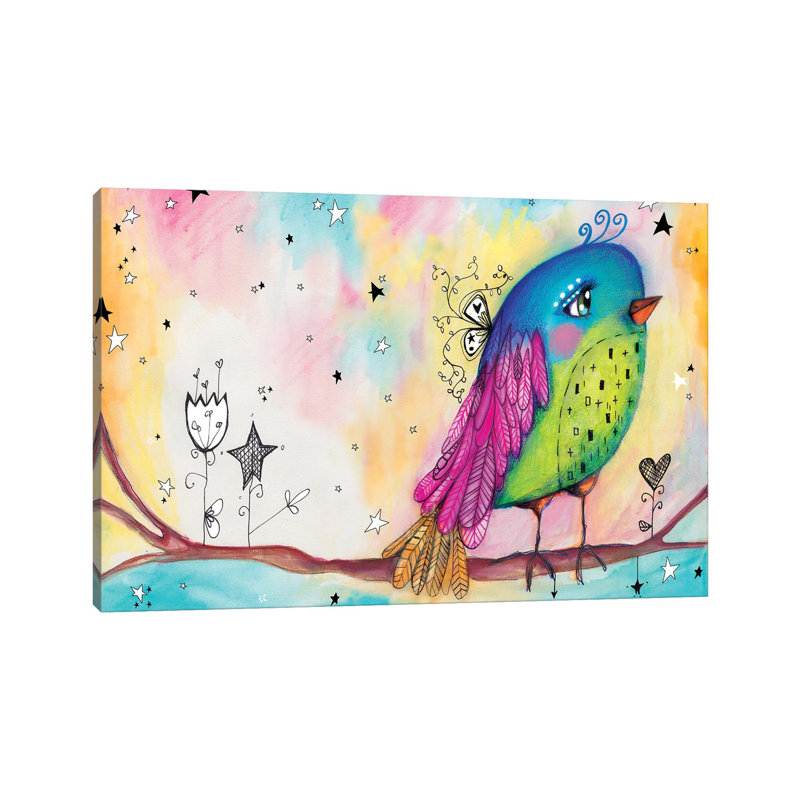 Sweet Bird With Stars by Tamara Laporte - Painting on Canvas, 66.04cm H x 101.6cm W x 3.81cm D, Wrapped Canvas