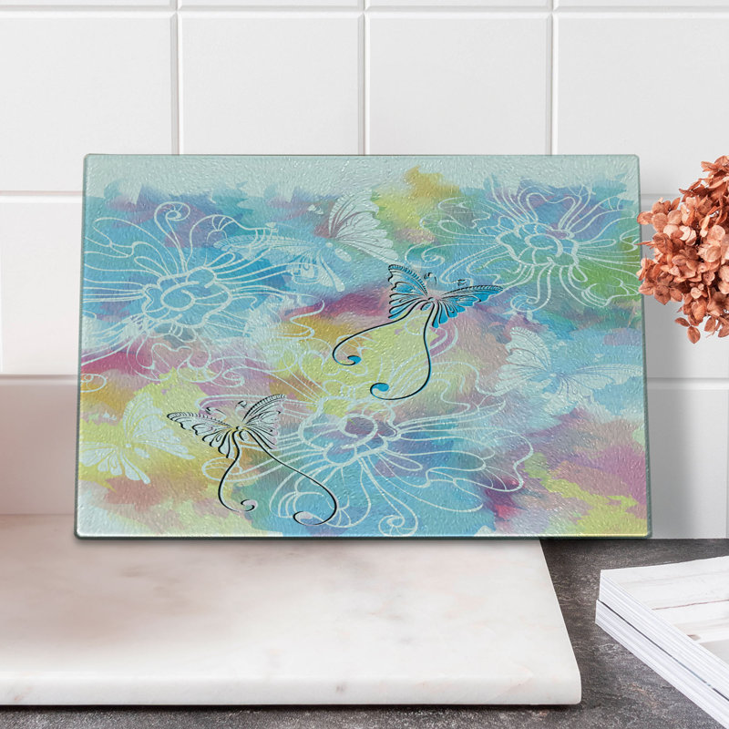 Ambesonne Romantic Tempered Glass Cutting Board Colored Brushstroke Multicolor