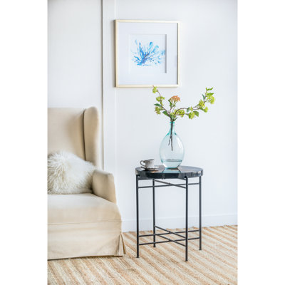 Industrial Side Table In Black + Brown - 23.5H X 22D 22W, Modern, Wood Iron, Chairside, Nightstand Modern Classic 23.5"H 22"D 22"W, Brown, & Nightstand, Decorative Pedestal