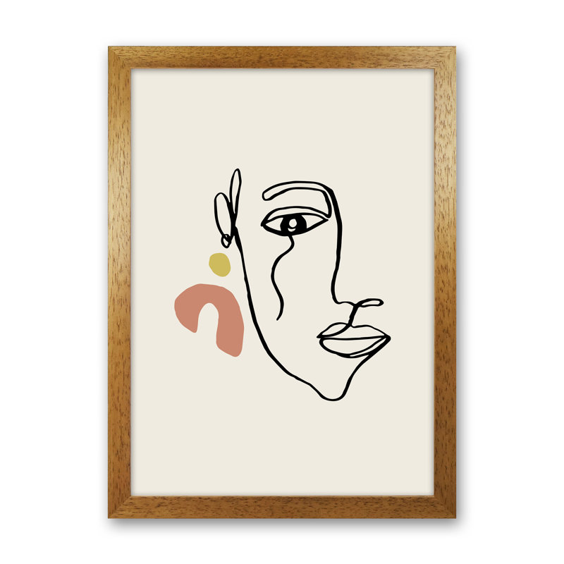 Boho Face With Earrings Sketch 2 1 Piece Wall Art, 63cm H x 46cm W x 3cm D, Brown Framed