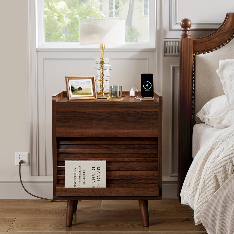 Allysyn 19.69'' W 2-Drawer Nightstand with LED Lights and Power Outlets, Individual, Walnut