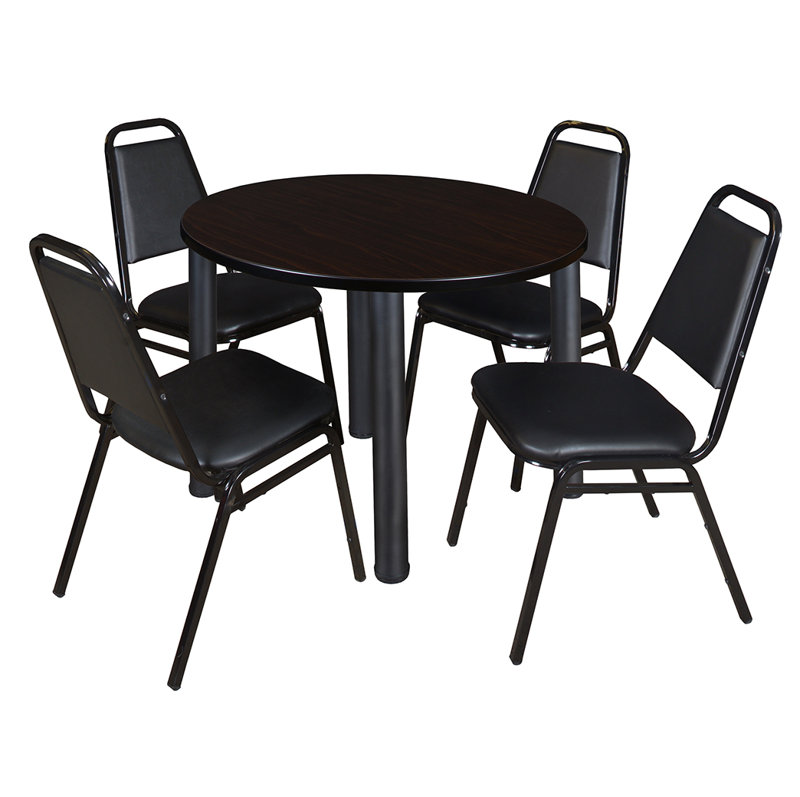Plateau de table Kee, 4 chaises empilables, Noir, Cerisier, H 29 po x l 48 po x P 48 po
