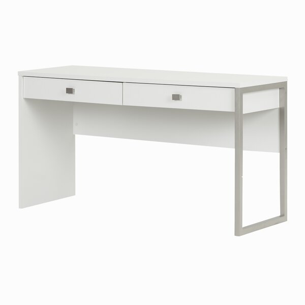 55.1 in. L-Shaped White Wood Writing Desk Executive Desk with USB Inte