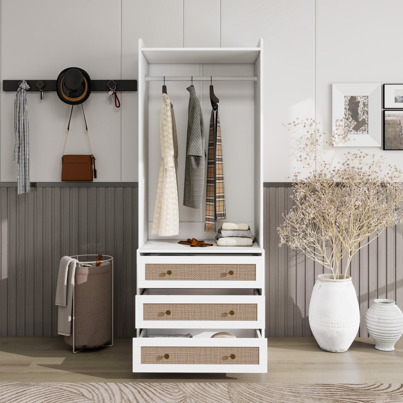 Armoire-penderie à 3 tiroirs avec rotin pour le salon, le rangement de la chambre à coucher