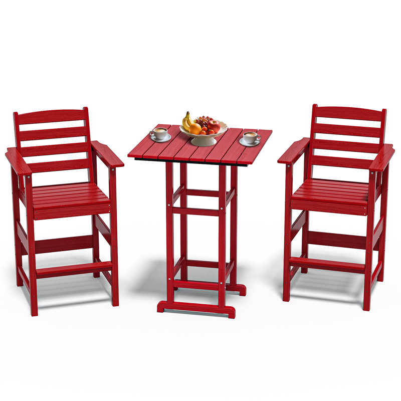 3-Piece HDPE Bar Set – All-Weather Patio Bistro Table & 2 Tall Bar Chairs, Fade-Resistant Outdoor Furniture For Balcony, Deck, Backyard, Or Poolside