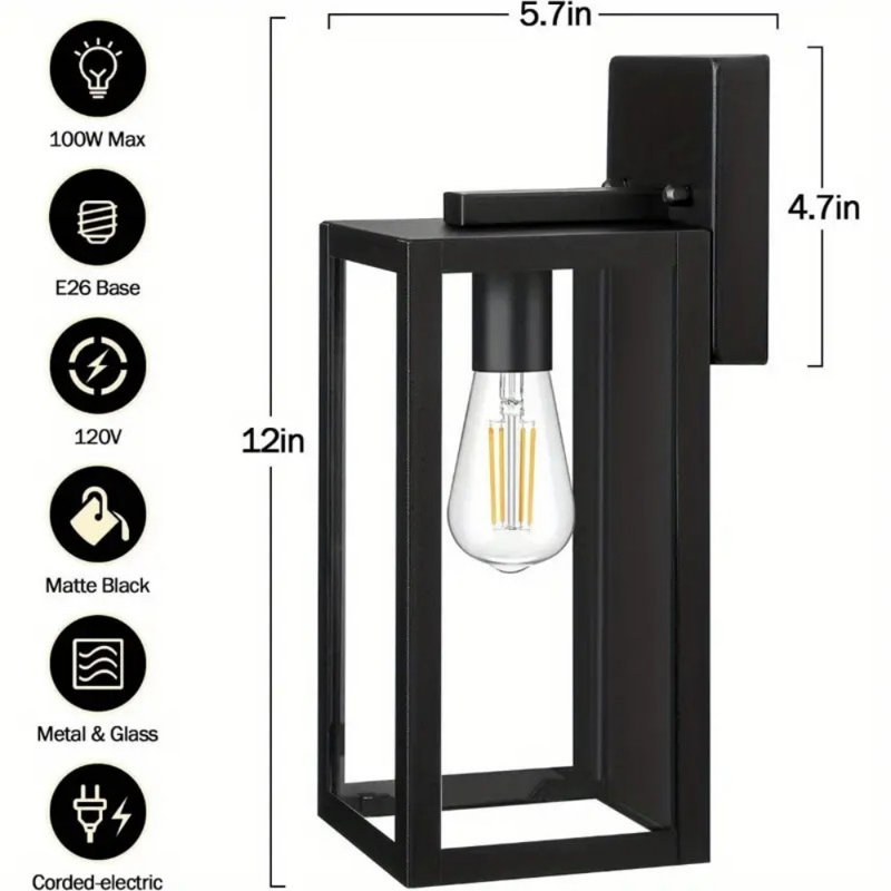 2-Pack Outdoor Wall Light Fixtures, Exterior Lanterns, Porch Sconces Wall Mounted Lighting With Clear Glass Shades, Modern Matte Black Wall Lamps For Patio Front Door Entryway