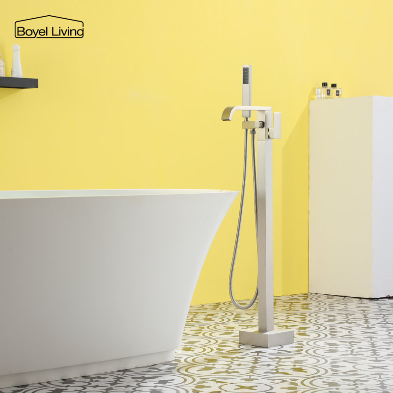 Brushed Nickel Modern Freestanding Tub Faucet with Hand Shower