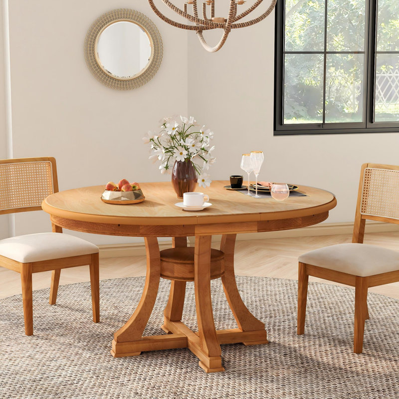 Table de salle à manger extensible ronde en bois d'hévéa, table de cuisine à longueur réglable de 47 à 59 pouces, pour la maison, le restaurant, le café et la conception compacte