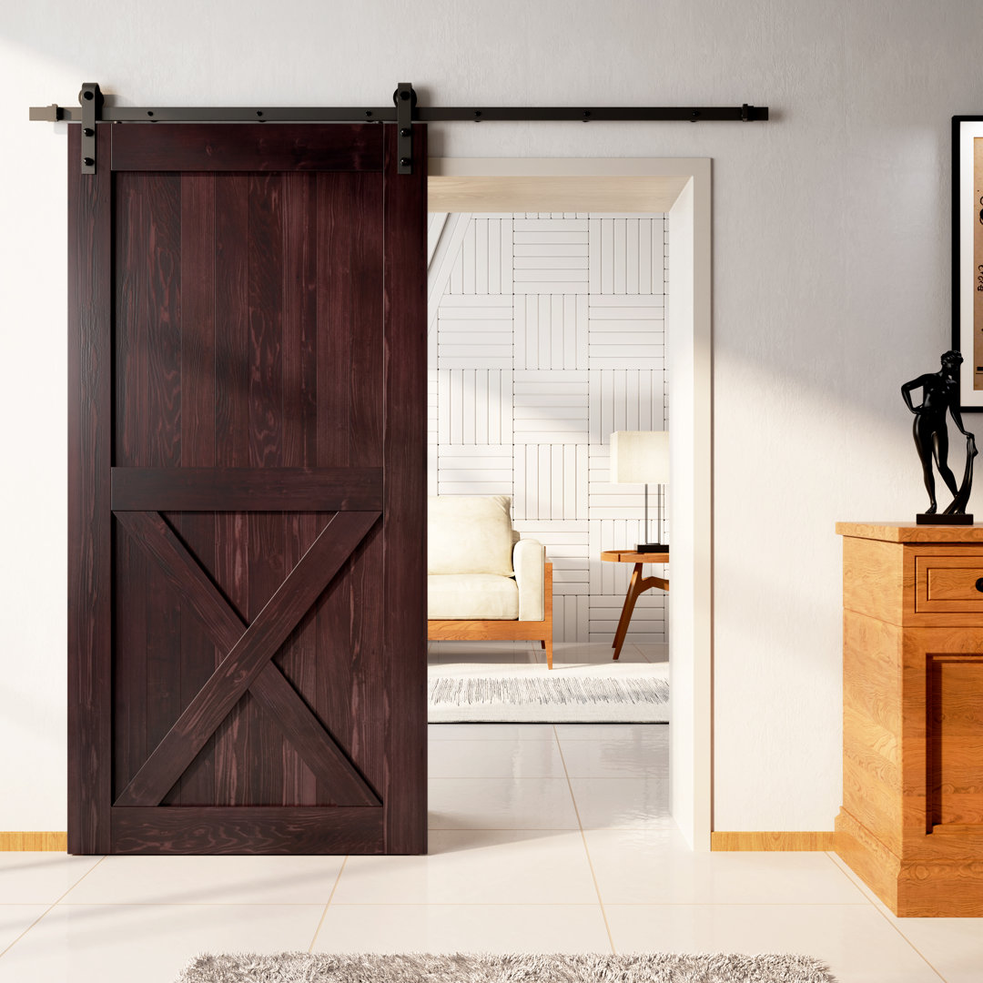 96'' Solid Wood Paneled Painted with Installation Hardware Kit Barn Door Homacer