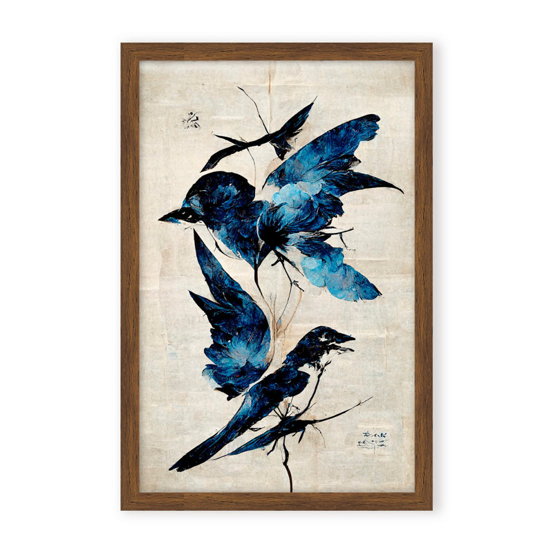 Nature Inspired Blue Birds, 30" H x 24" W x 1.125" D, Framed Matted Print, White