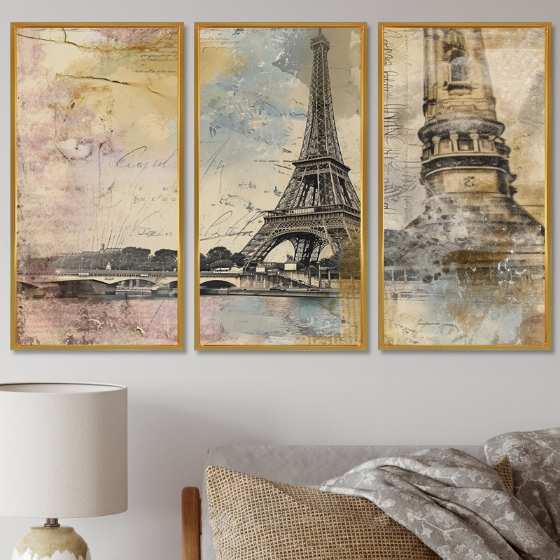 Ashburnham - City Paris, ensemble d'art mural, Cadre flottant doré, H 40 po x l 60 po x P 1 po