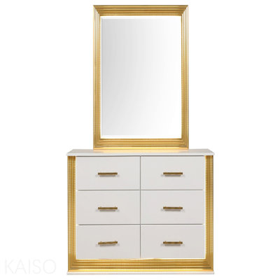 Commode à 6 tiroirs de style contemporain en bois et finition dorée