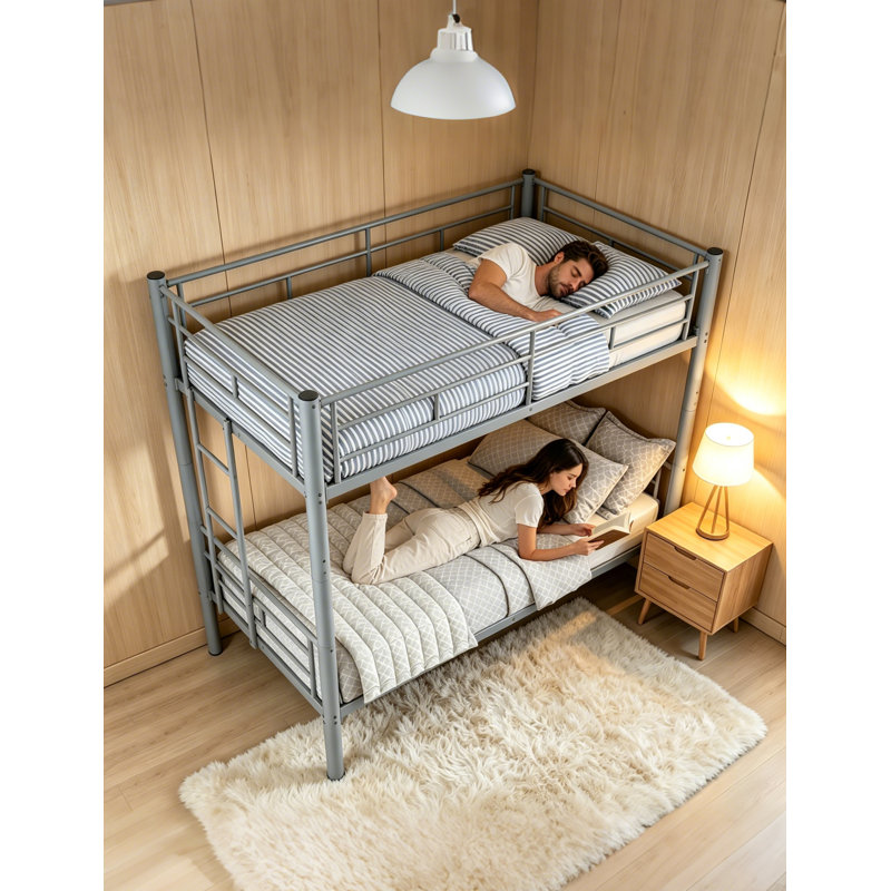 Twin Over Twin Metal Bunk Bed Frame With Ladders And Guardrail,convertible Bunk Beds,heavy Duty Solid Metal Bunk Bed For Kids,teens,adults,space Saving