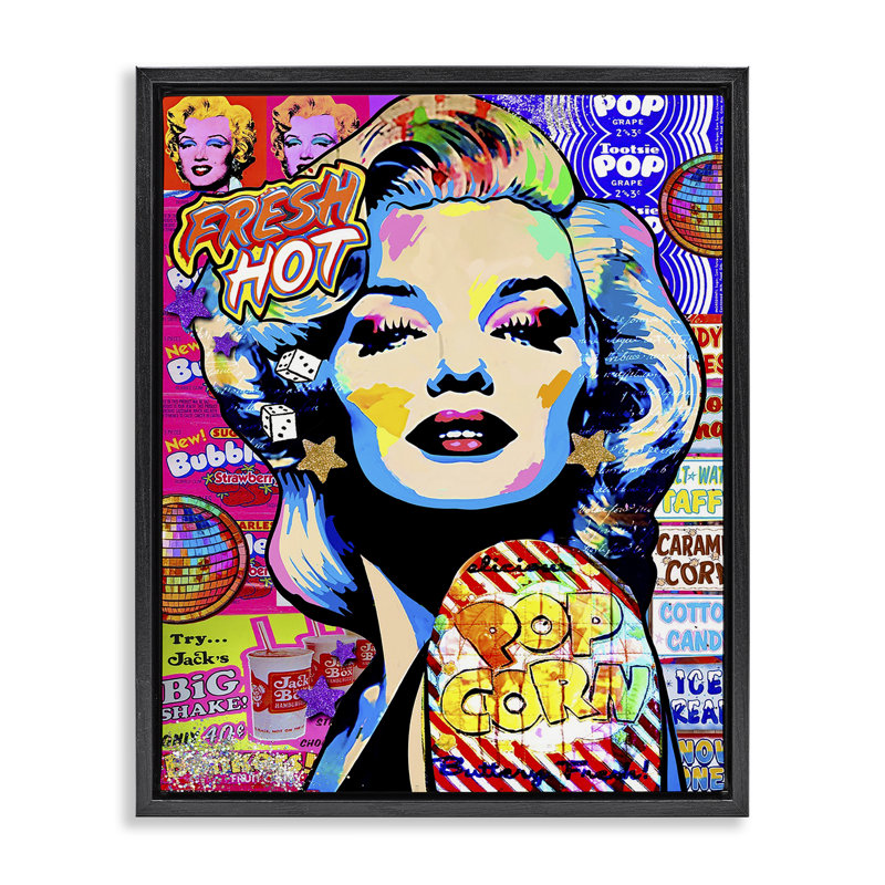 «Groovy Pop Style Marilyn Floater» par Jess Stempel, H 21 po x l 17 po, Cadre flottant noir de jais
