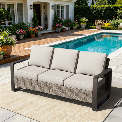 Canapé de patio réversible en osier de 75,2 po de largeur avec coussins Creal