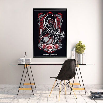 Affiche encadrée «DUNGEONS and DRAGONS DRAGON and ROSES» 36 x 24 FANTASY