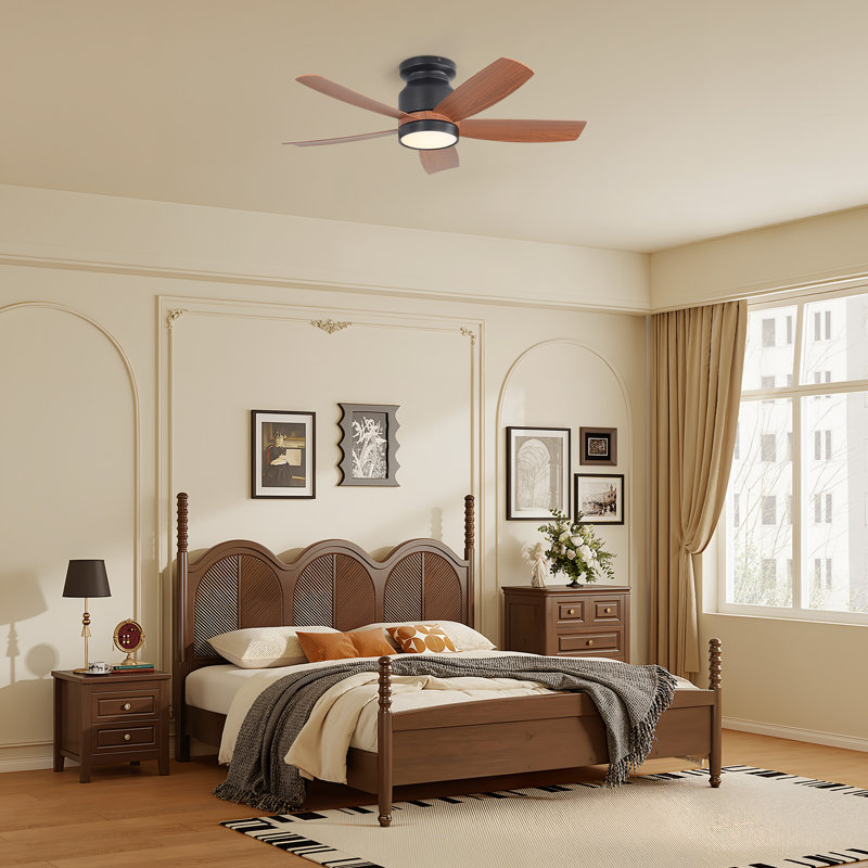 Rachel 42" 5-ABS Blade Modern Classic Flush Mount Ceiling Fan With Tri-Color LED Light Source Dimming, Silent DC Motor