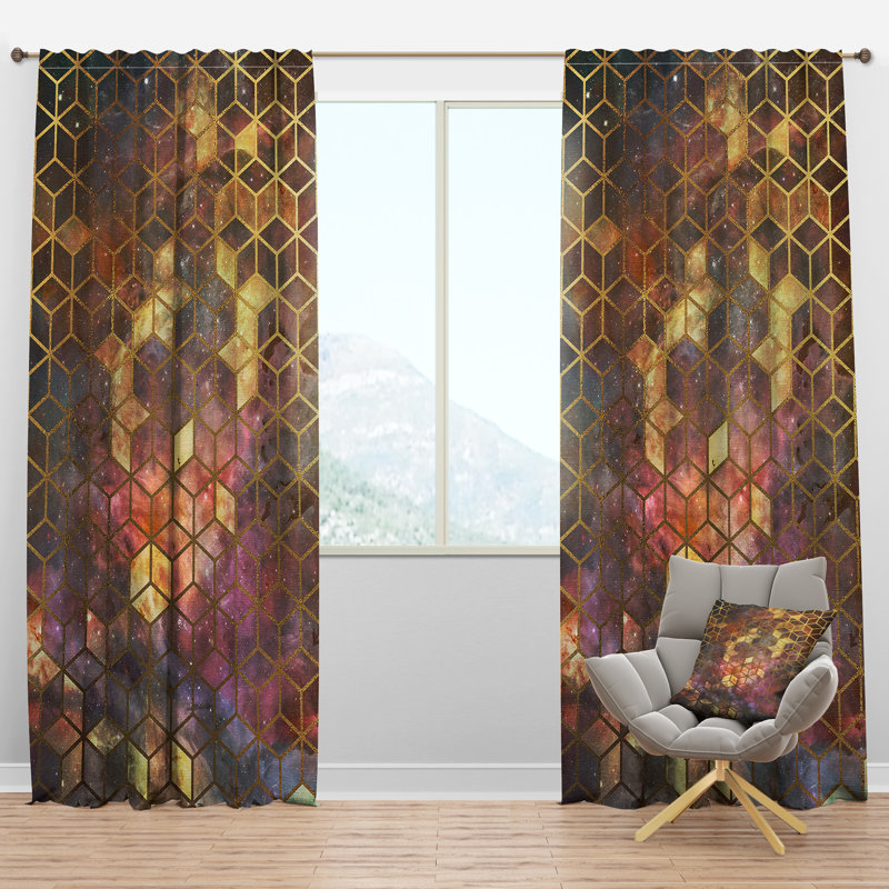 Panneau de rideau simple semi-diaphane avec passe-tringle Cubes over Cosmic, l 52 po x L 95 po, Brun