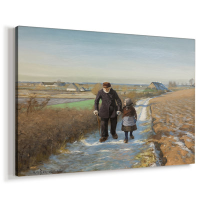 Winter Landscape with an Old Man and a Girl-Hans Andersen Brendekilde-Gallery Wrapped Canvas-c. late 19th / early 20th Century