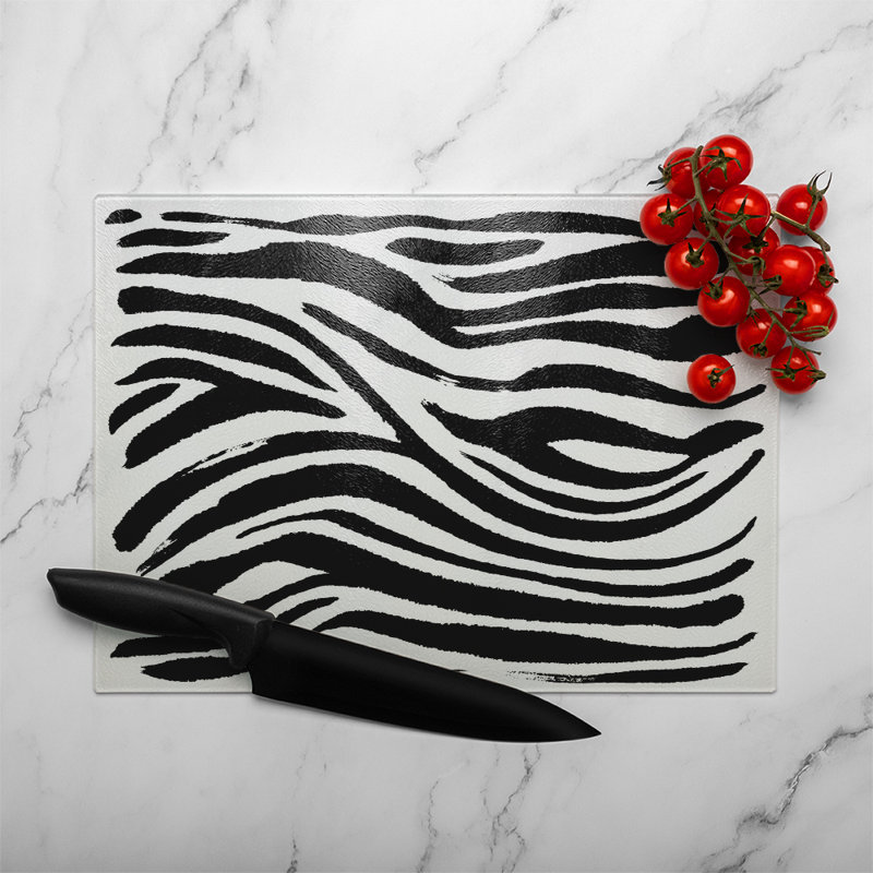 Zebra Stripes Print Glass Chopping Board, 40cm L x 28cm W