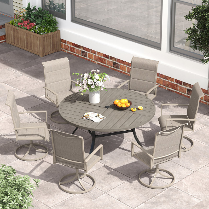 Ensemble repas pour 6 personnes avec table de salle à manger ronde et chaises pivotantes rembourrées
