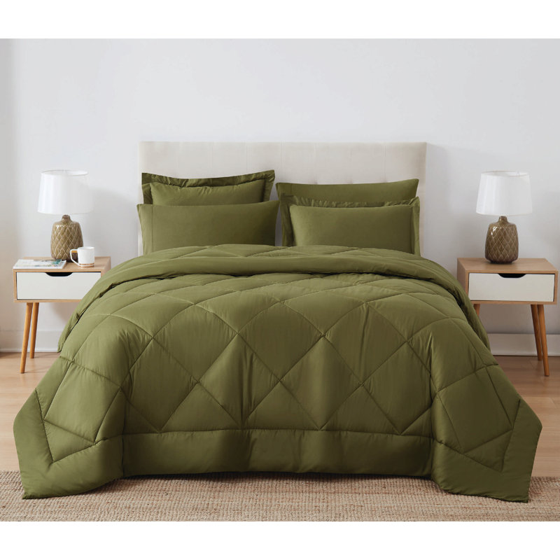Cannon Solid Oversized Percale 3 Piece Comforter Set, King Comforter + 2 King Shams, Olive Green