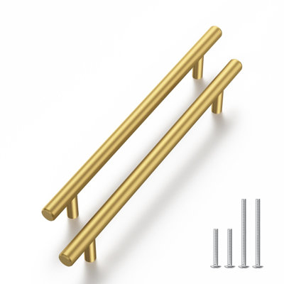 Paquet de 30 poignées d'armoire en or 5 po pour poignées d'armoire de cuisine, acier inoxydable, poignées en or pour armoires, forme de barre en T ronde, poignées d'armoire en or brossé, vis incluses