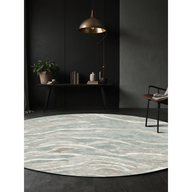 Machine Washable Gray Area Rug, Round 5'
