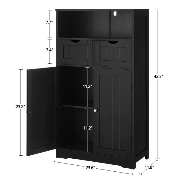 Iwell Large Storage Cabinet, Bathroom Cabinet with 2 Drawers & 2 Shelves,  Bathroom Floor Cabinet with 2 Doors for Living Room, Bedroom, Kitchen, Black