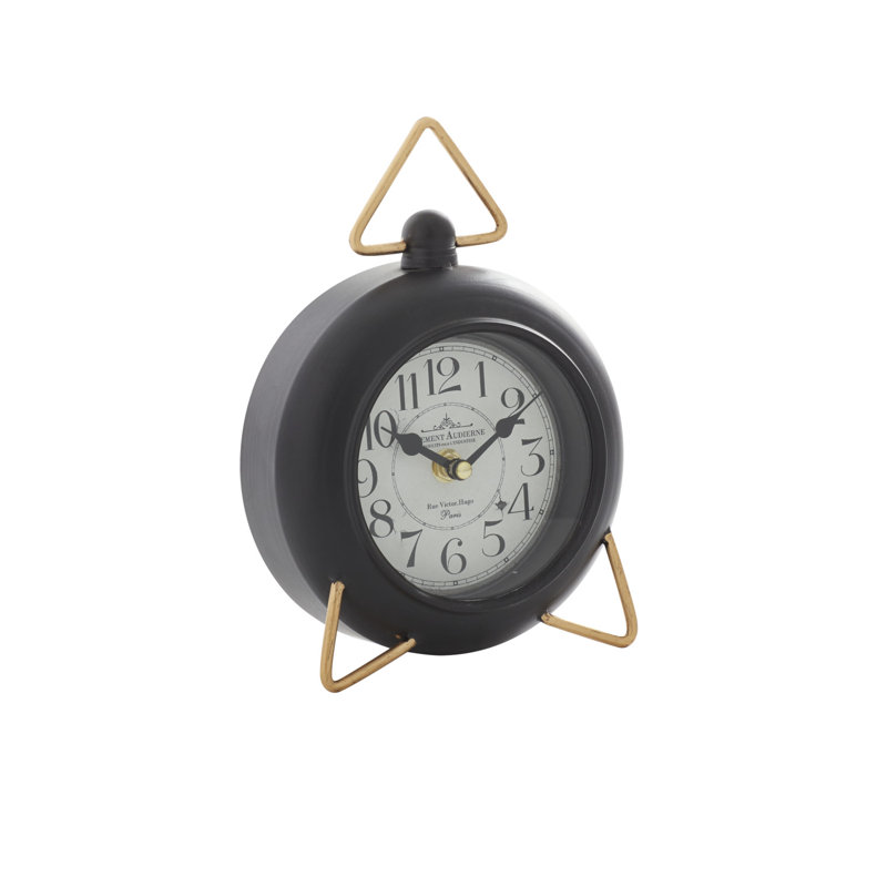 Horloge de table analogique en métal mécanique, Noir
