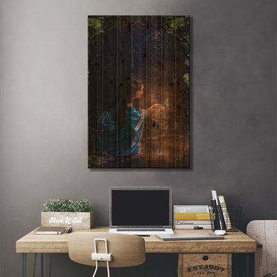 Lady Of The Lake On Wood by Babette Van Den Berg Print