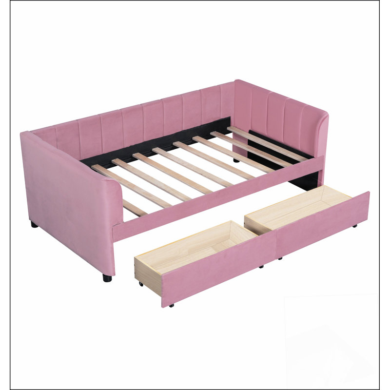 Lit de jour ergonomique rembourré avec 2 tiroirs spacieux pour le confort et le rangement, parfait pour les espaces de vie modernes.