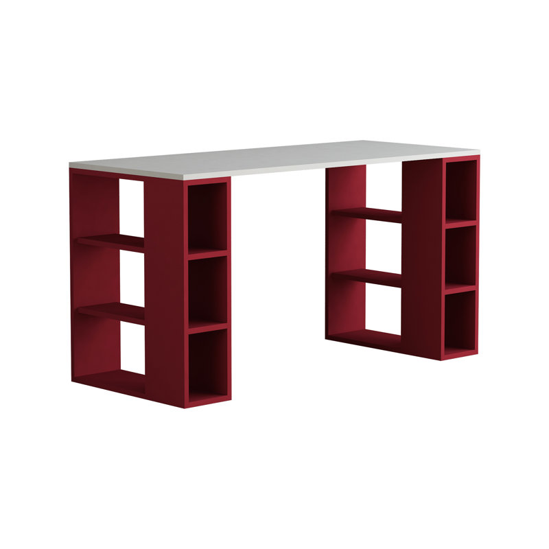 Simone Modern Desk with Built-in Bookcase – Stylish Workspace Desk with 6 Open Shelves, White, Anthracite