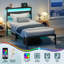 Ensemble de chambre à coucher 3 pièces, lit avec lumière DEL, 2 tables de chevet-798333539