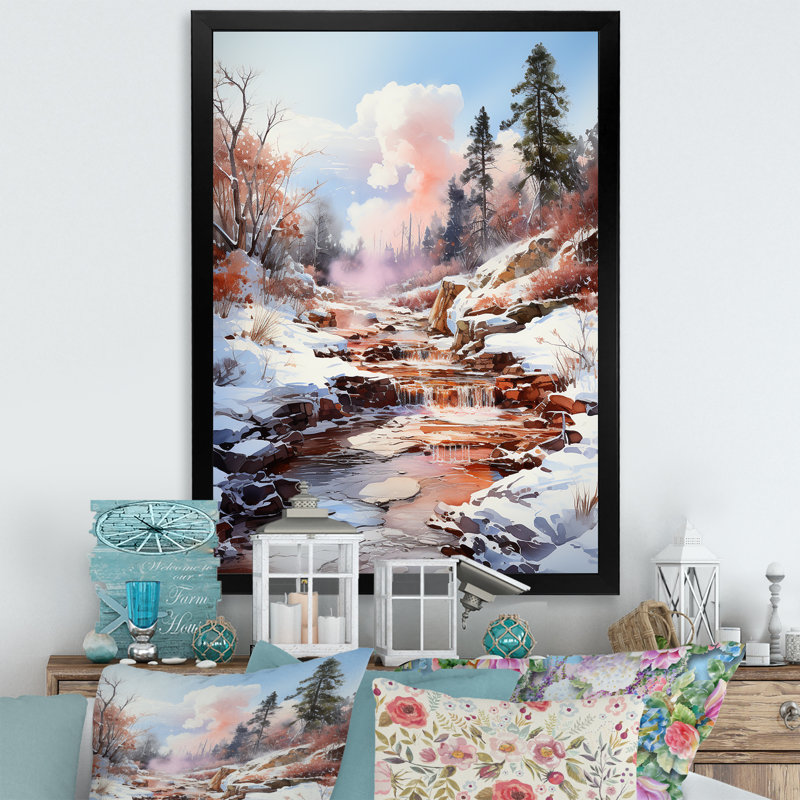 Geyser Winter Scenery sur toile, H 32 po x l 24 po x P 1 po, Cadre simple noir