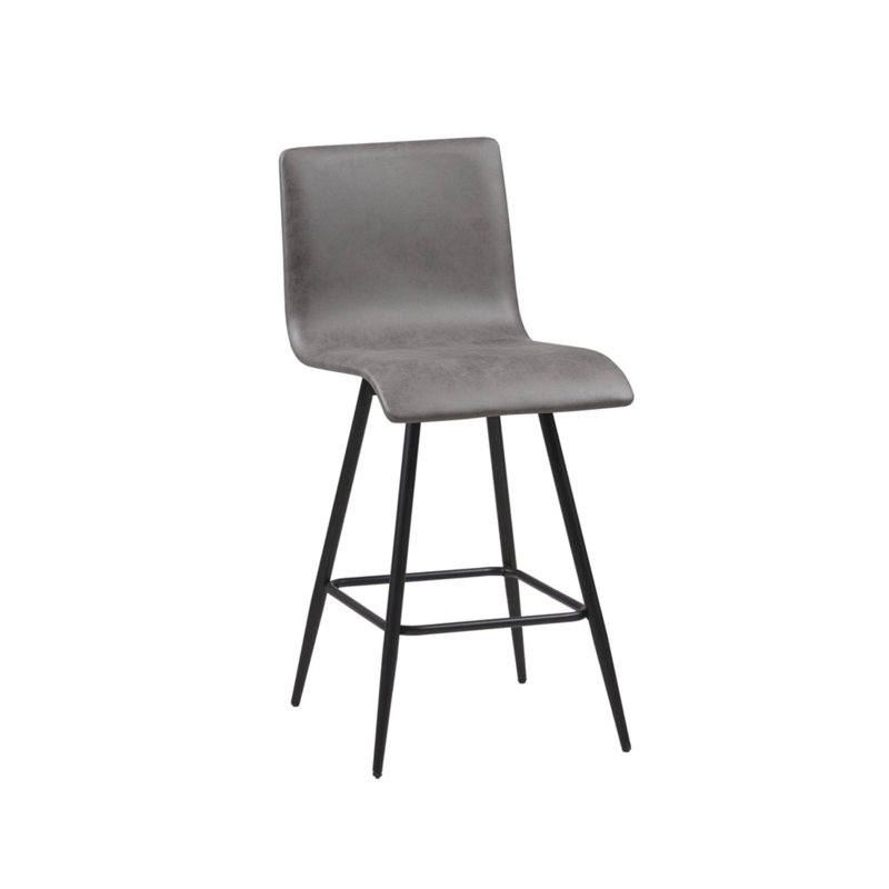  25-Inch Faux Leather Swivel Counter Stool, 360-Degree Rotation with Matte Black Metal Base, Grey