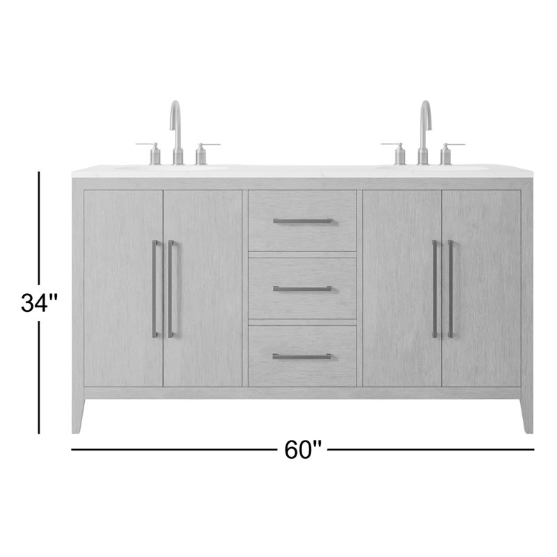 Chelsea 60" Double Bathroom Vanity Set, Brown Oak