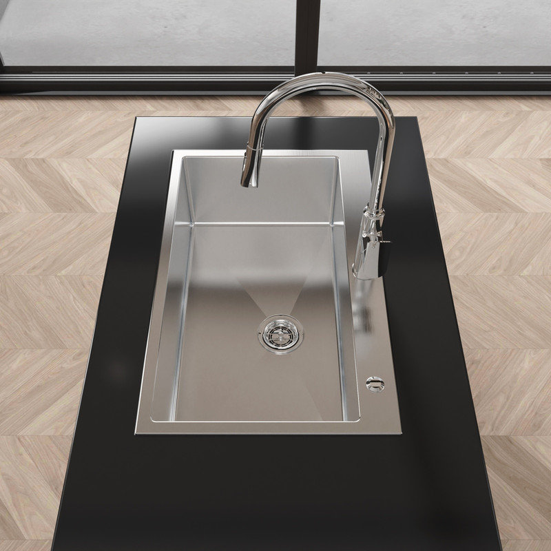 30" x 19" Gray Brushed Nickel Single Bowl Kitchen Sink, Overmount Handmade 304 Stainless Steel Sink, 20 Gauge Basin with US Standard Drain and Hook for Kitchen