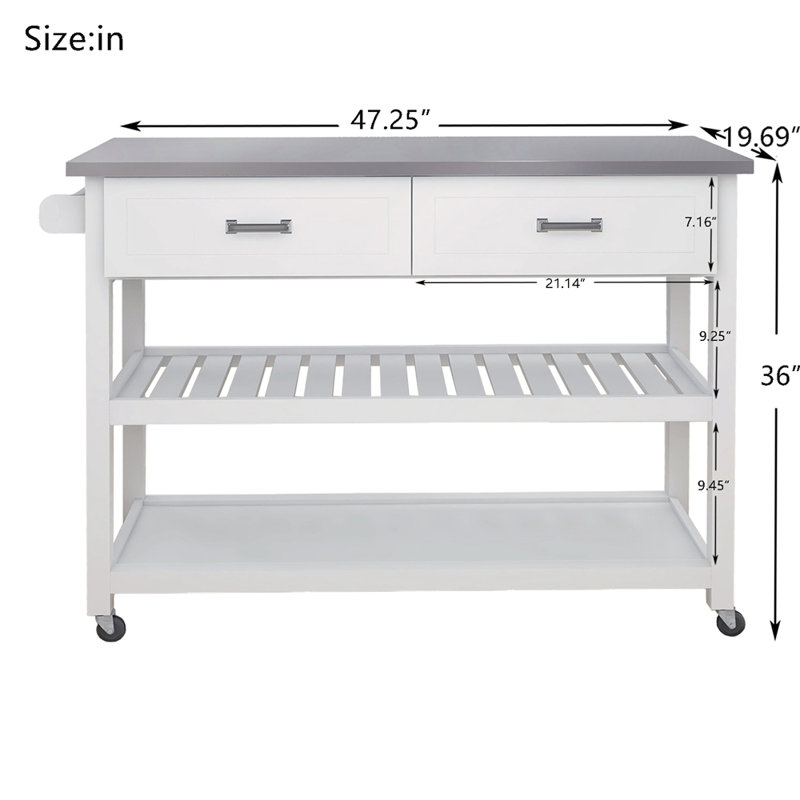 Chariot de cuisine avec plateau en acier inoxydable Aleaya