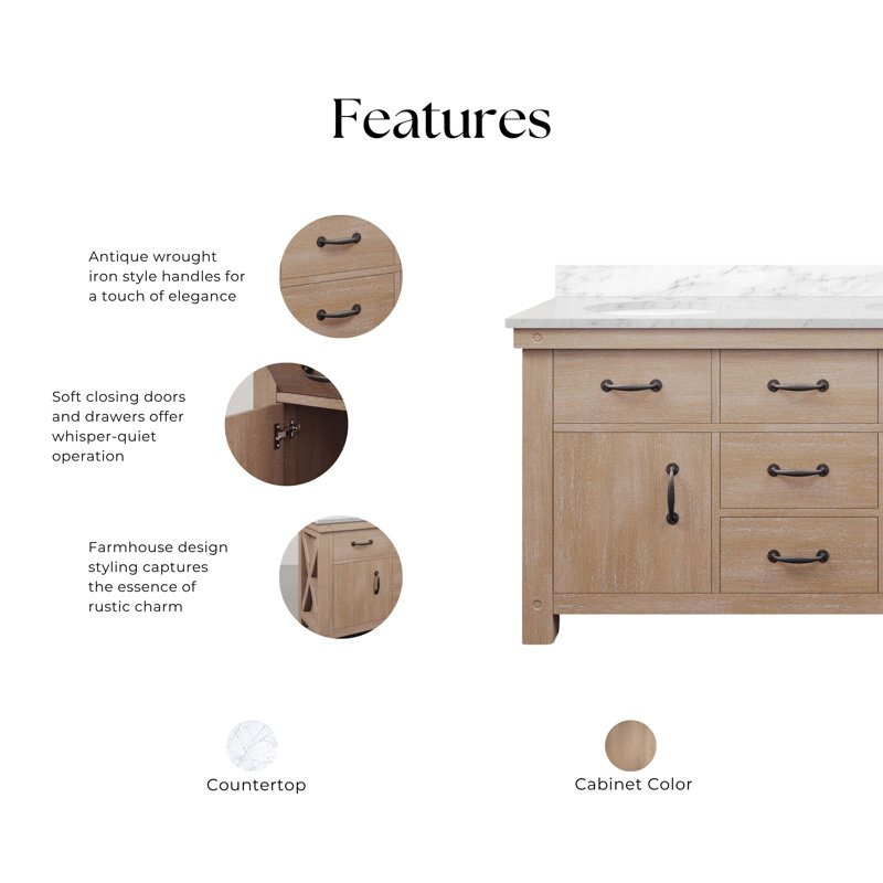 Aberdeen 60 in. Double Vanity, Toffee Latte, Carrara White