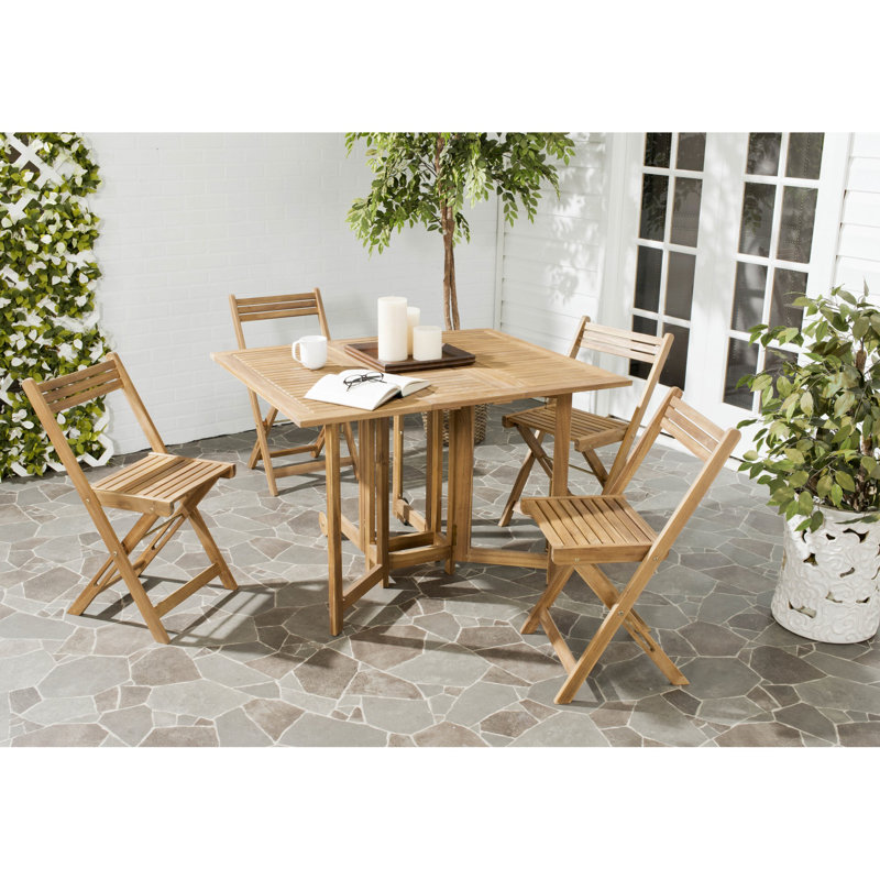 Laoise 4 - Person Acacia Wood Patio Dining Set with Rectangular Table, Teak Look