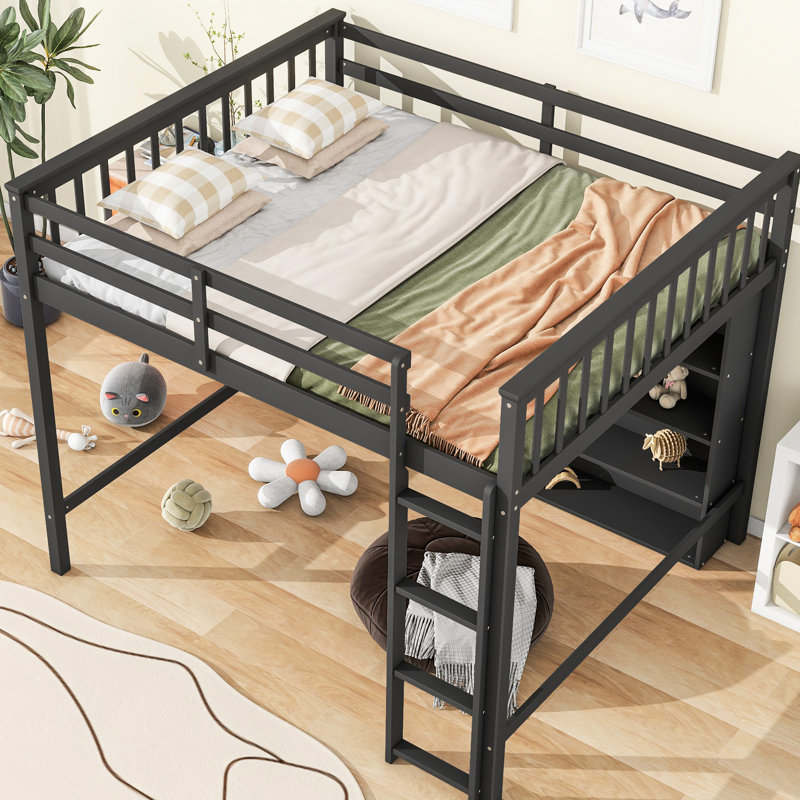Lit mezzanine avec 8 tablettes et gris