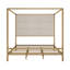 Lit à baldaquin moderne en or avec tête de lit tapissier en tissu de lin de 76,5 po de hauteur et cadre à 4 colonnes, sommier tapissier nécessaire, très grand lit (ancien SKU: N701P272839C)-1462459894-1462459891