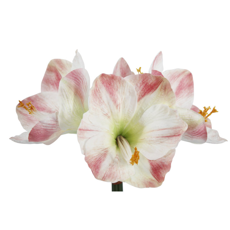 24 in. White and Pink Faux Amaryllis Bulb Arrangement in Round White Pot